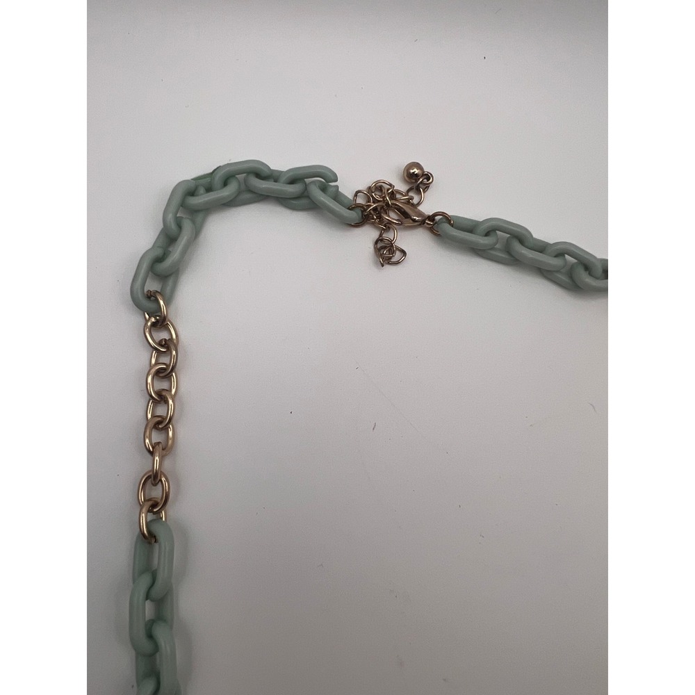 Mint Green Rose Rhinestone Statement Necklace Gold Tone Blue Teardrop Charms - Picture 8 of 9